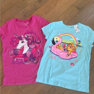 Children’s place Pink Unicorn and Blue Flamingo Graphic Tees. One tag on